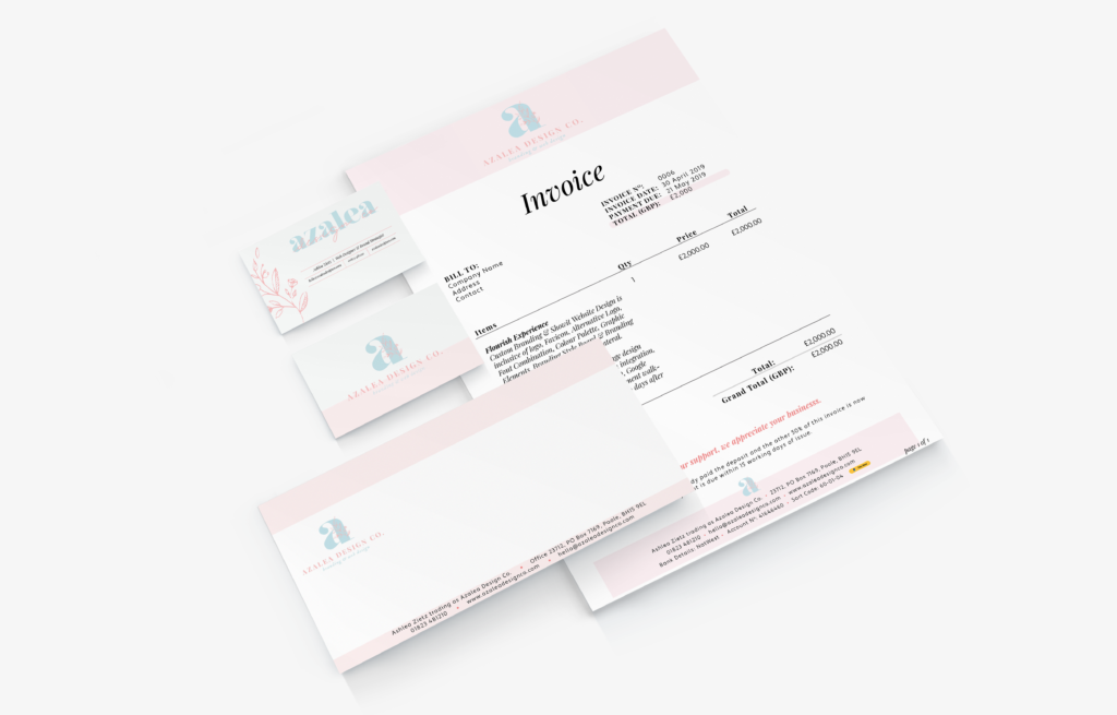 Branding Collateral - Invoice, business cards and complimentary slip