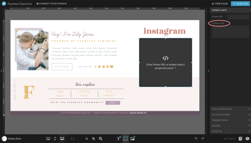 Custom Code - how to add Instagram grid to Showit