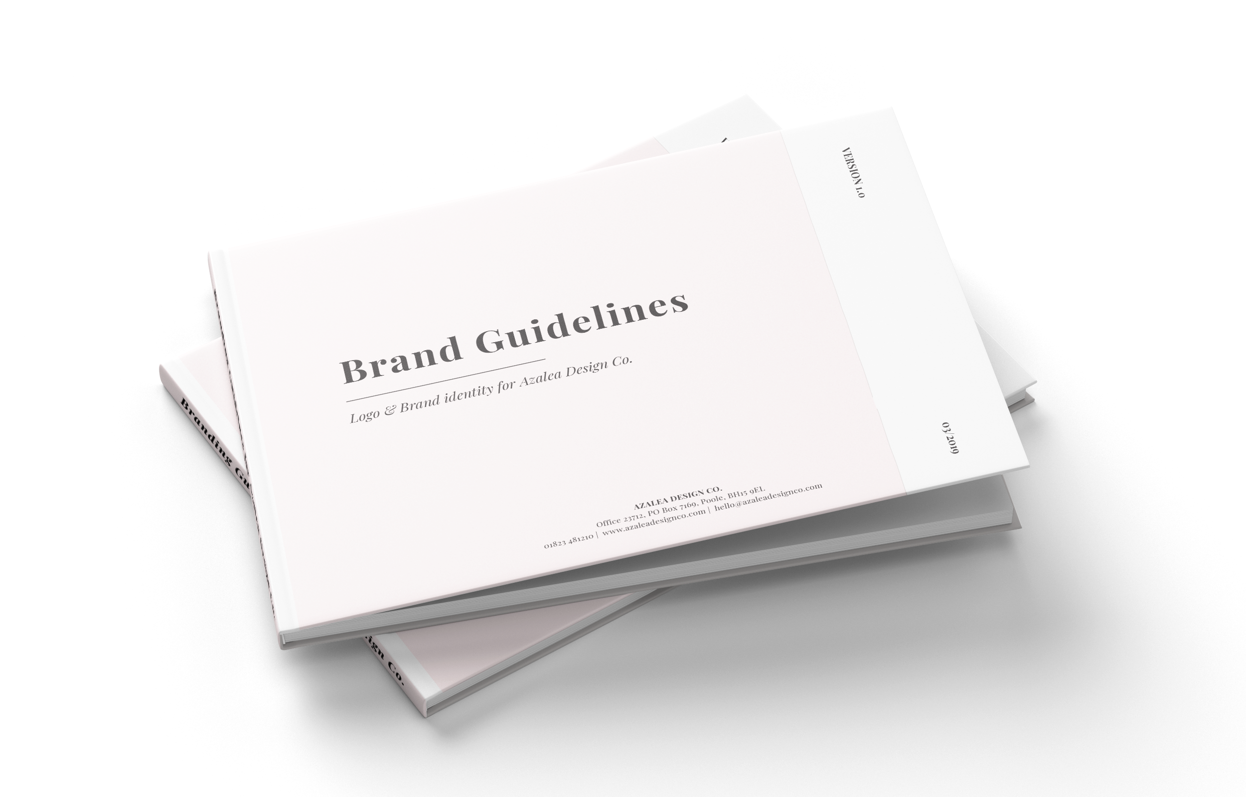 Brand Guidelines Cover. Two books piled on top of one another
