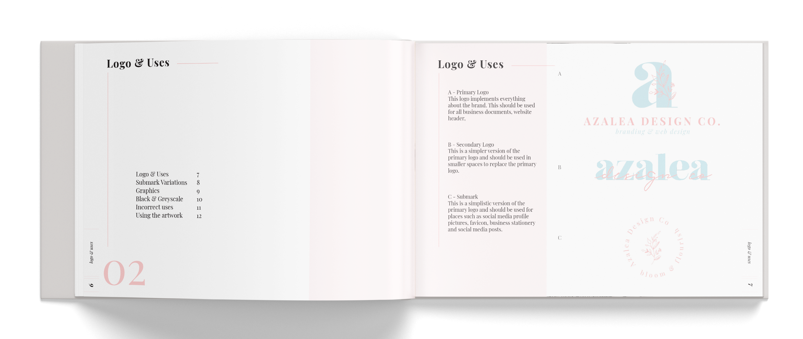 Open book showing Brand Guidelines - Logo & uses