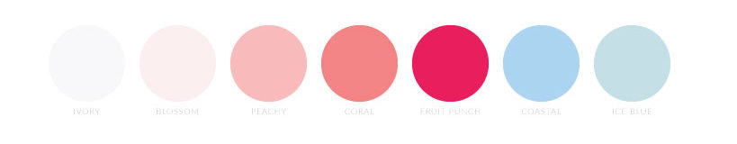 Colour palette including pink, peach and blue tones