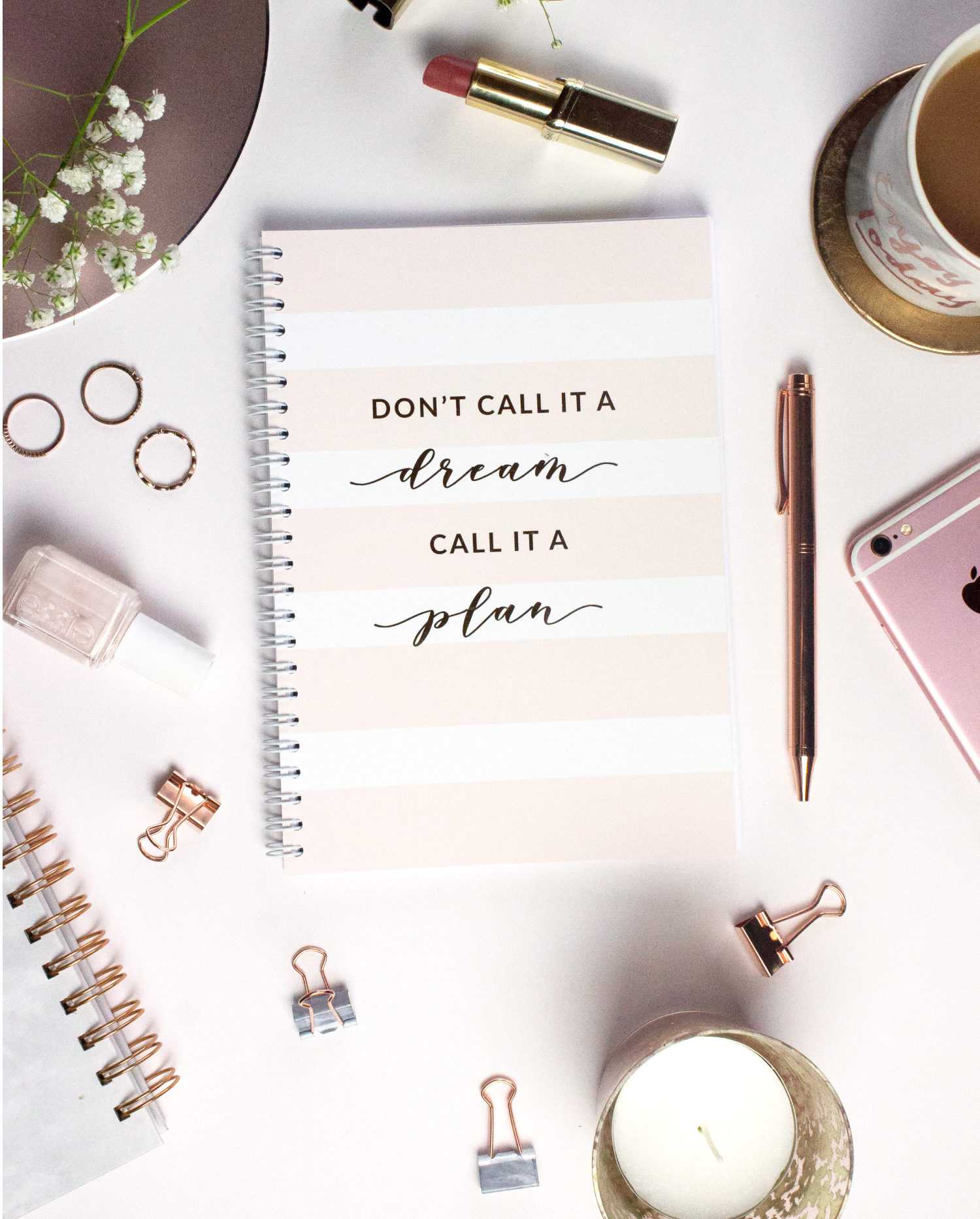 Pink quote productivity planner. Azalea Design Co. design - Business organisation tool