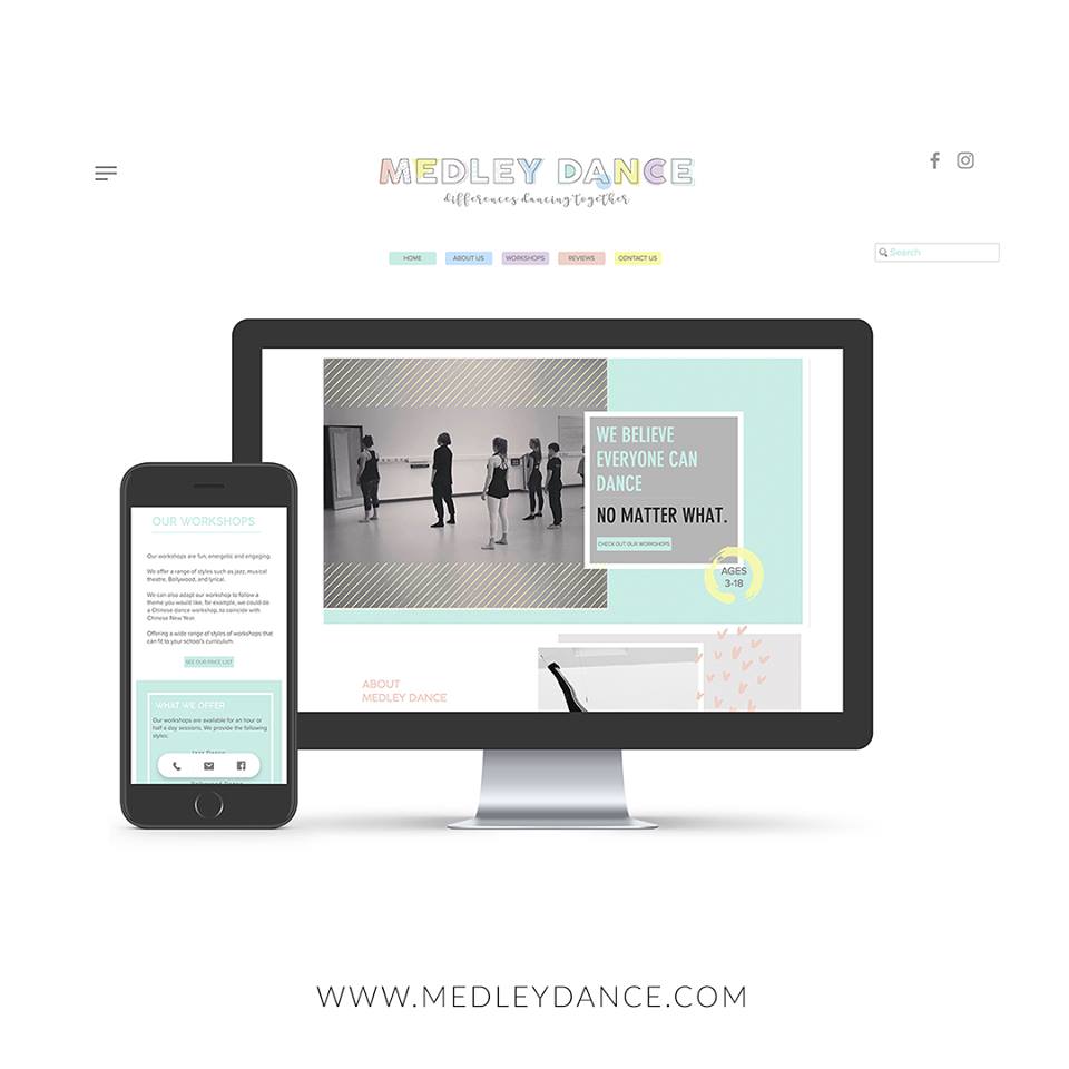 Medley Dance website on iMac and Phone