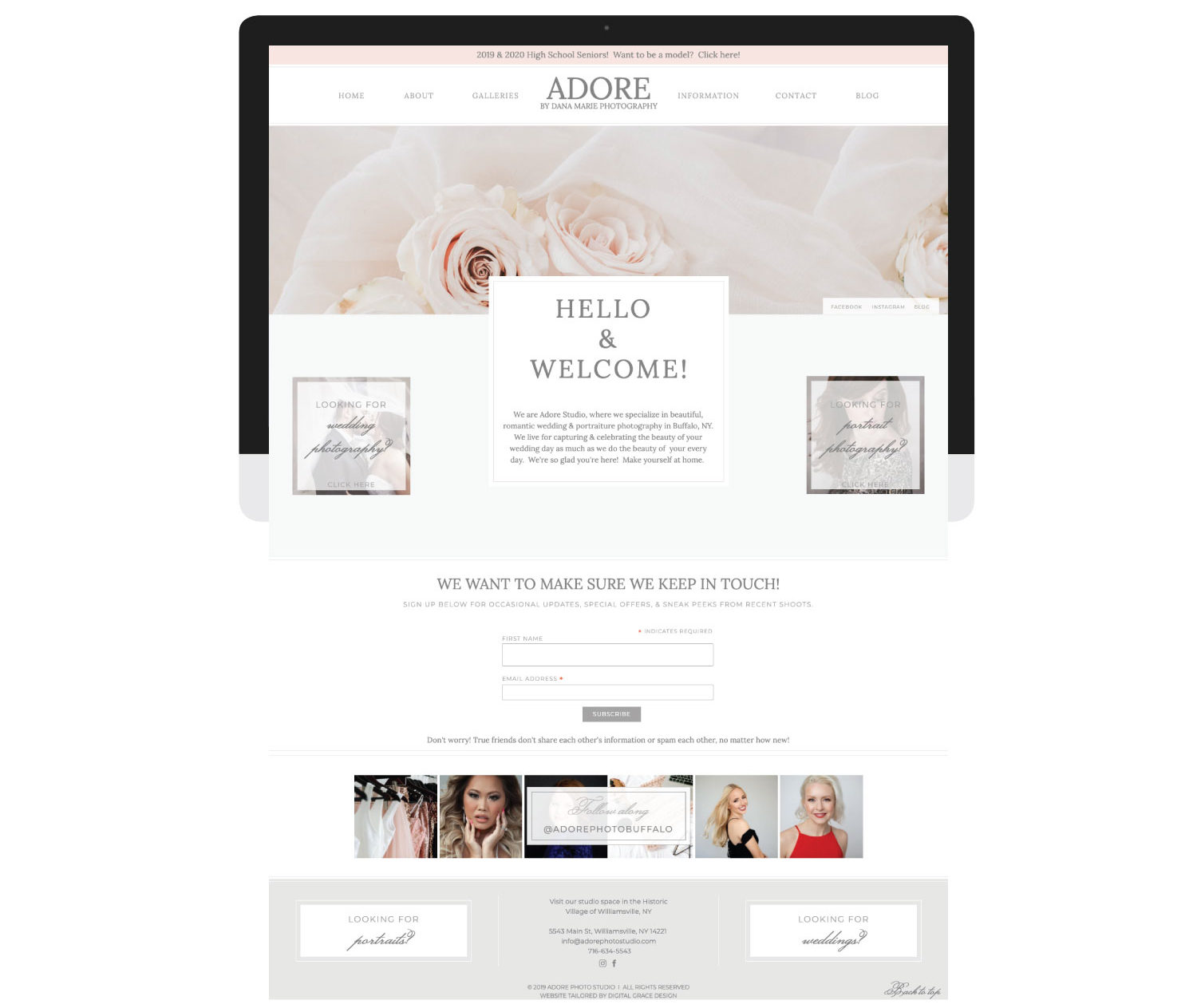 Showit Website Reveal - iMac mockup with Adore Photo Studio's home page before
